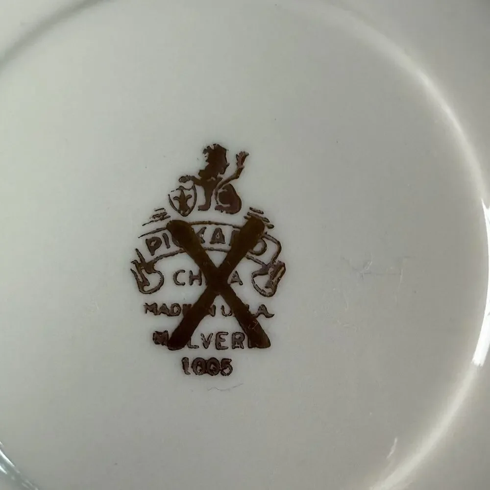 Pickard China Malvern 1005 Bread Plates Set 4 Green Gold Trim USA 1950s Vintage - Picture 5 of 9